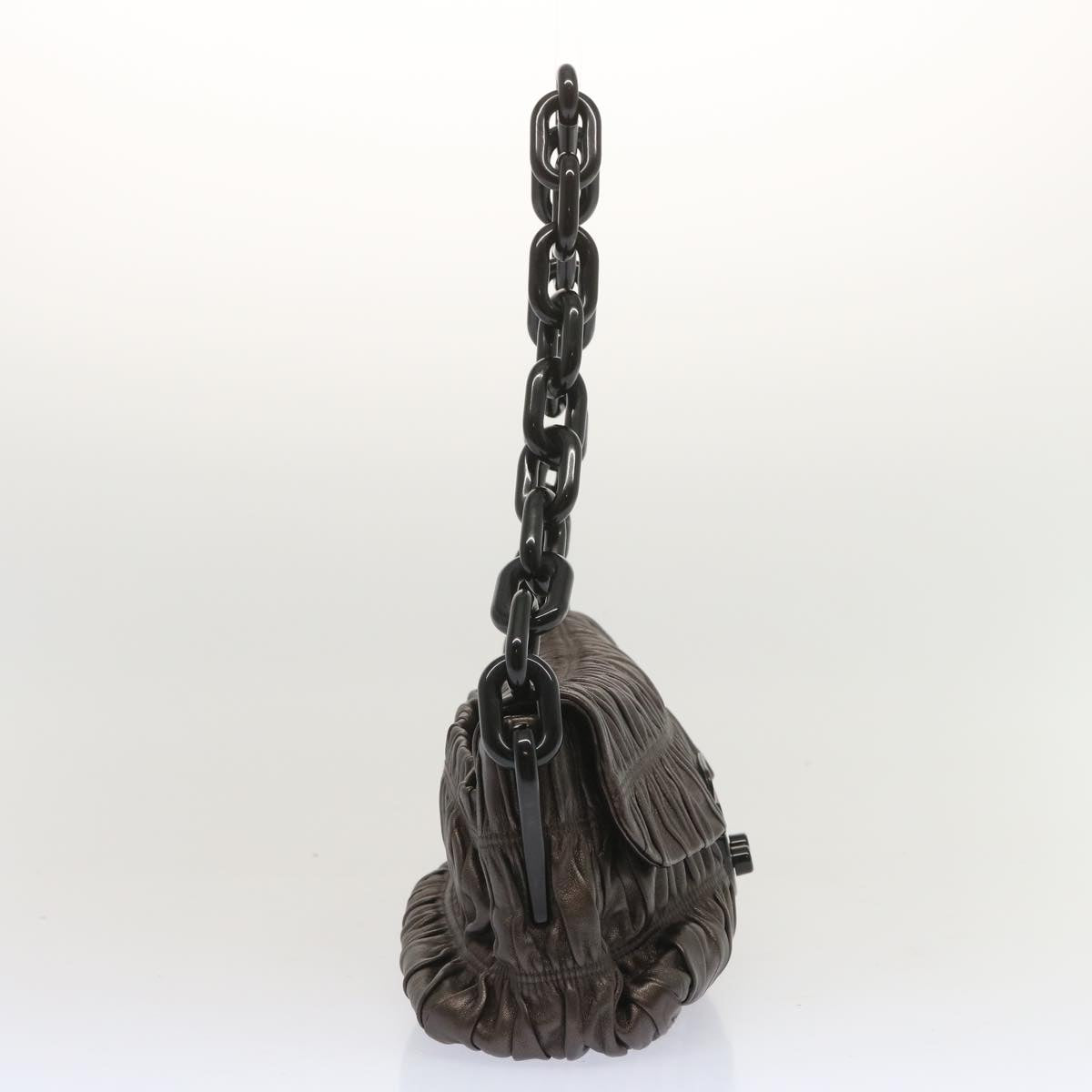 PRADA Chain Shoulder Bag Leather Gunmetal  hk1132