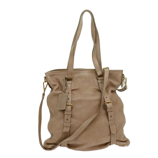 PRADA Shoulder Bag Leather 2way Beige  hk1208