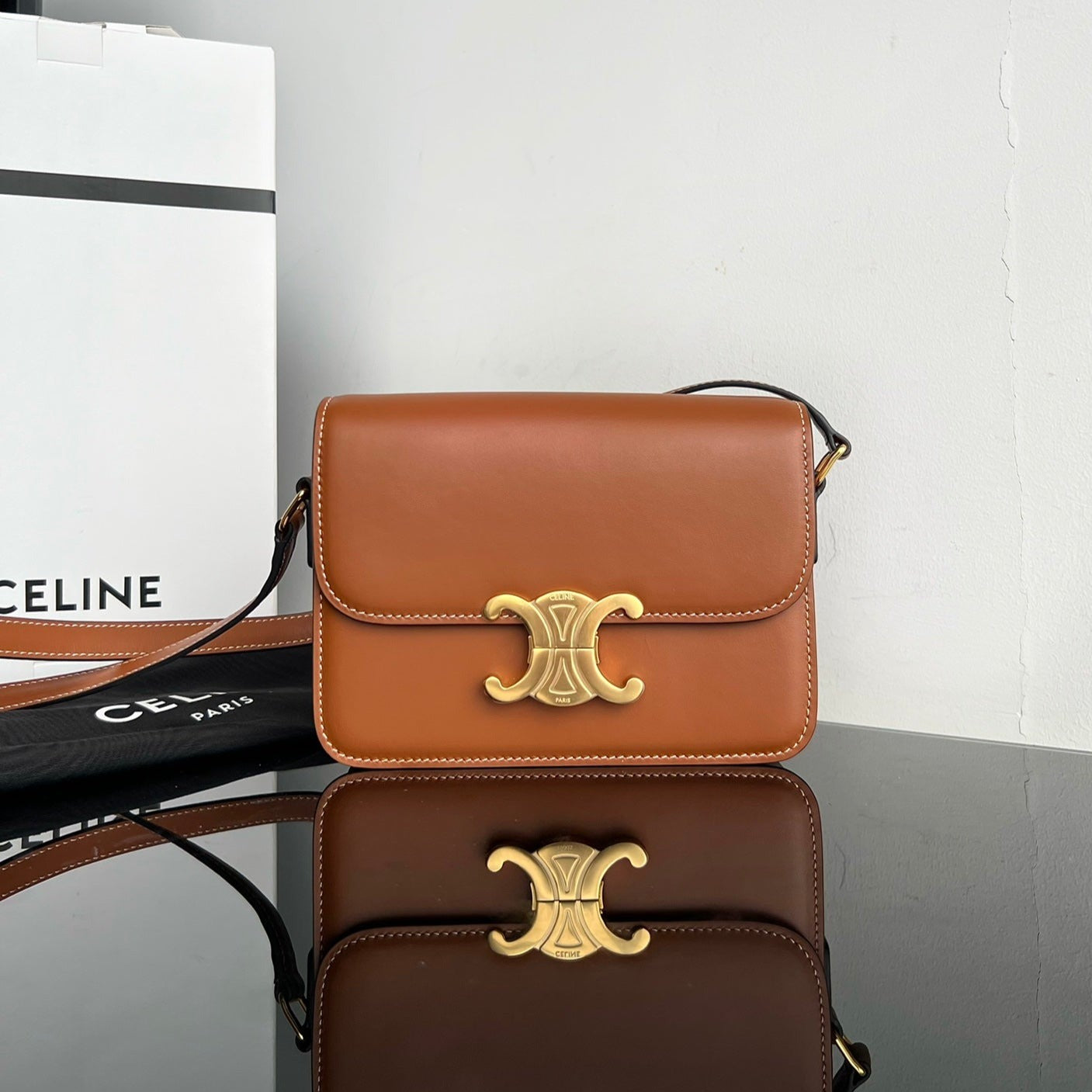 Celine TRIPHOME TEEN 18 CINNAMON BROWN COWHIDE