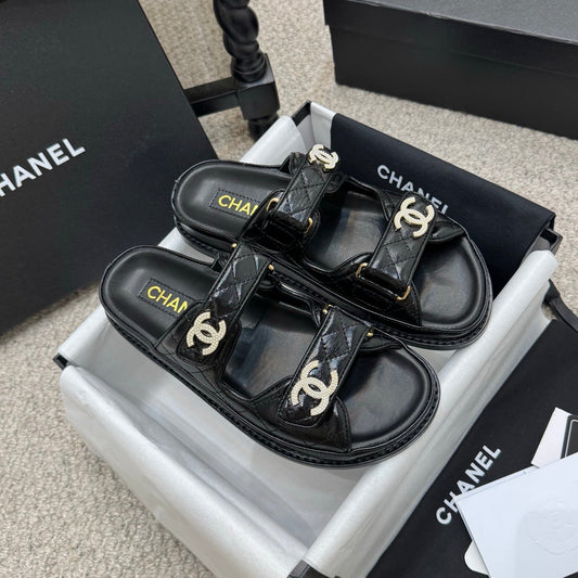 CHANEL 25S Dad Sandal Mule Calfskin Mop Logo