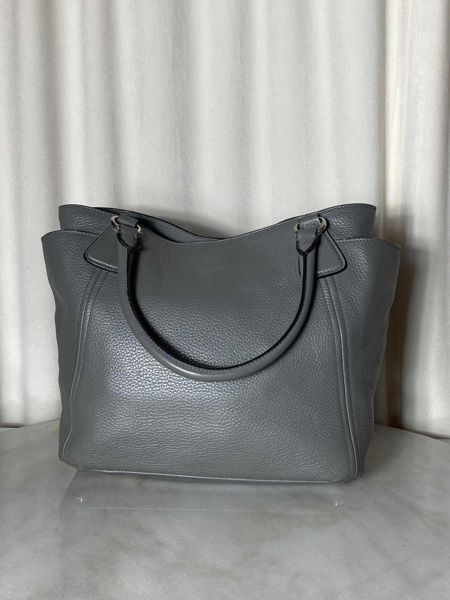 Prada Grey Vitello Daino Tote Bag W/ Charm
