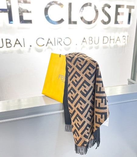 Fendi Bicolor Woven Fabric Poncho Shawl