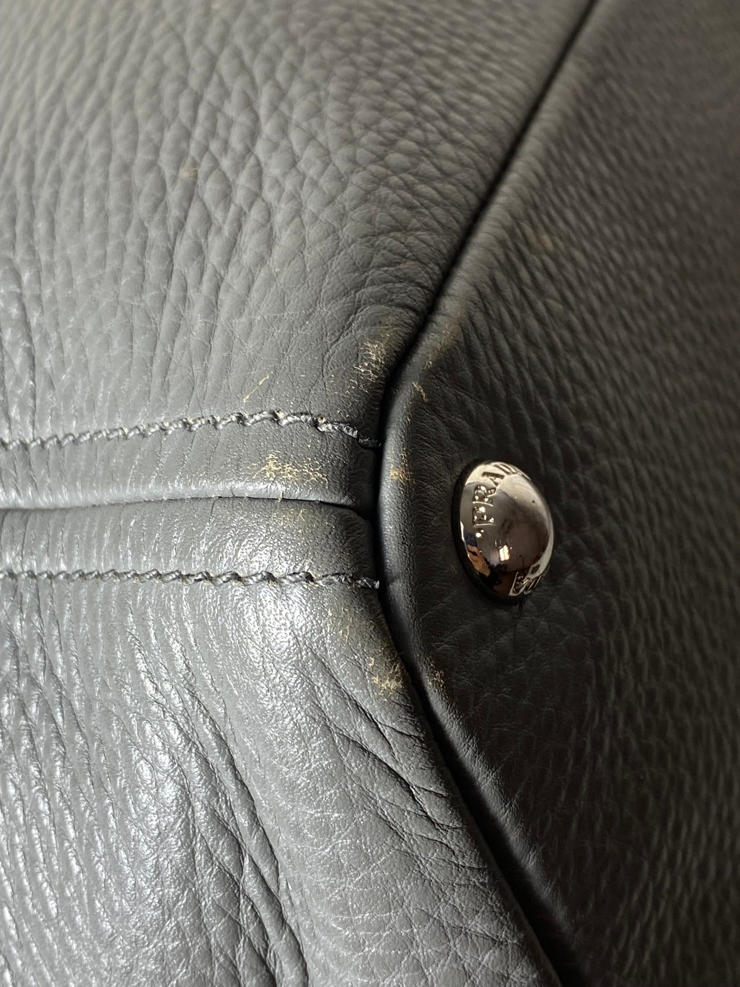 Prada Grey Vitello Daino Tote Bag W/ Charm