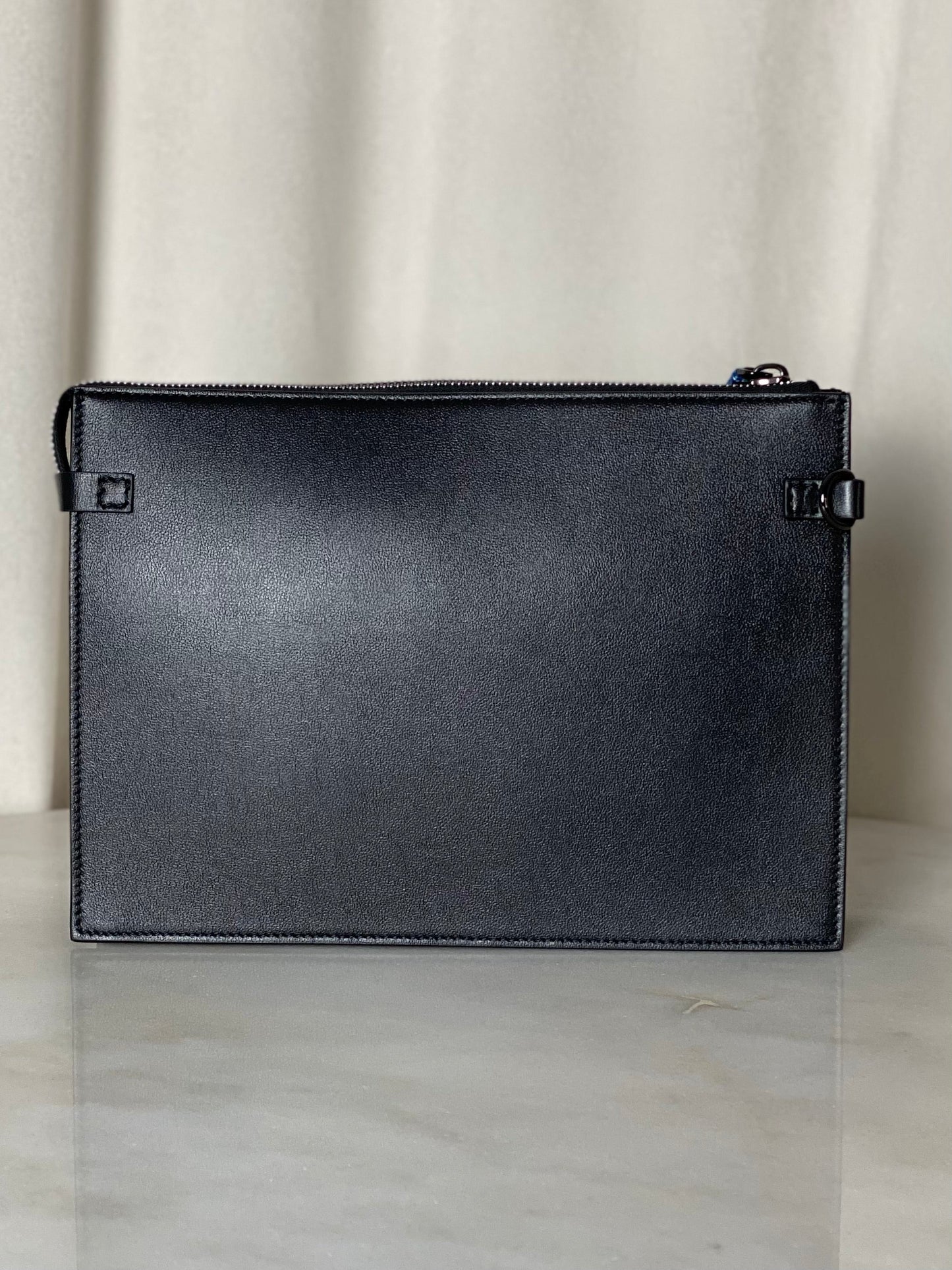 Valentino Black V Logo Zip Clutch