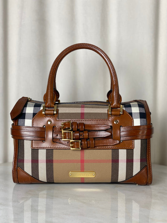 Burberry Brown Bridle House Check Bowling Tote Bag