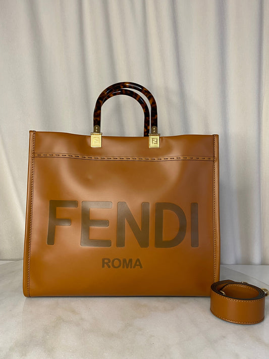 Fendi Camel Sunshine Medium Tote Bag