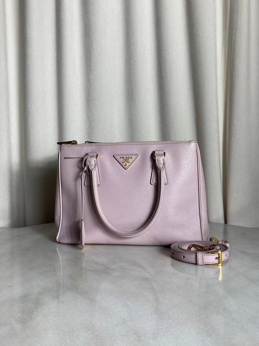 Prada Light Purple Double Zip Tote Bag W/ Strap