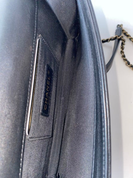 Chanel Black Quilted Horizontal Boy Brick Studded Flap Bag