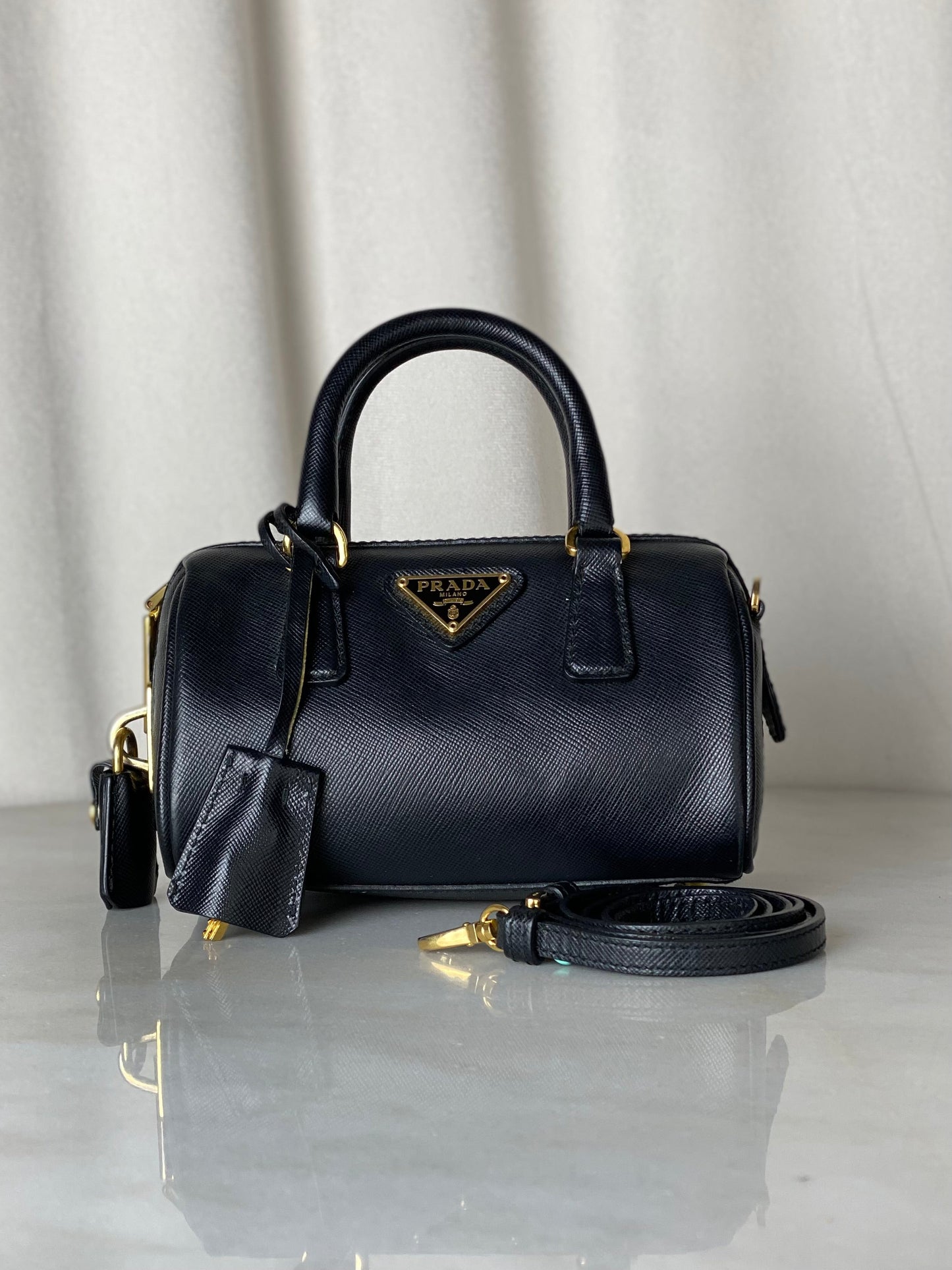 Prada Black Lux Vernis Mini Convertible Bowler Bag