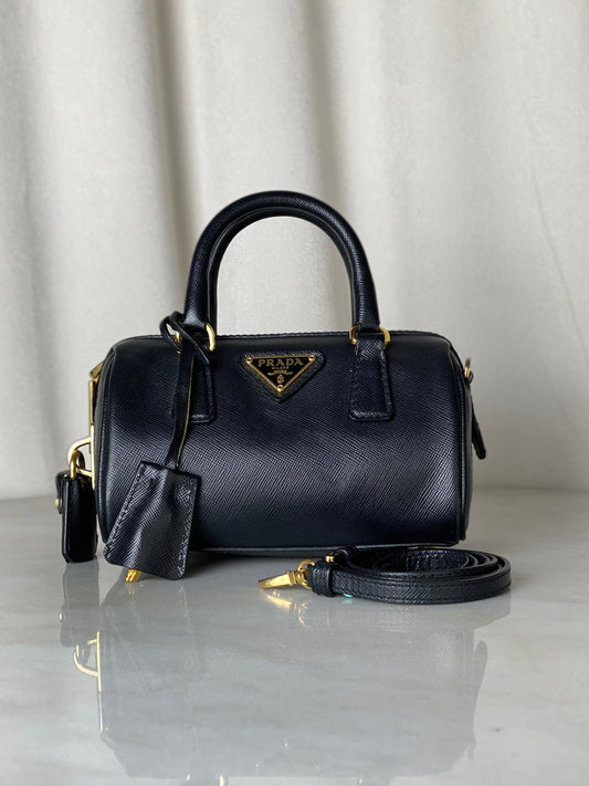 Prada Black Lux Vernis Mini Convertible Bowler Bag