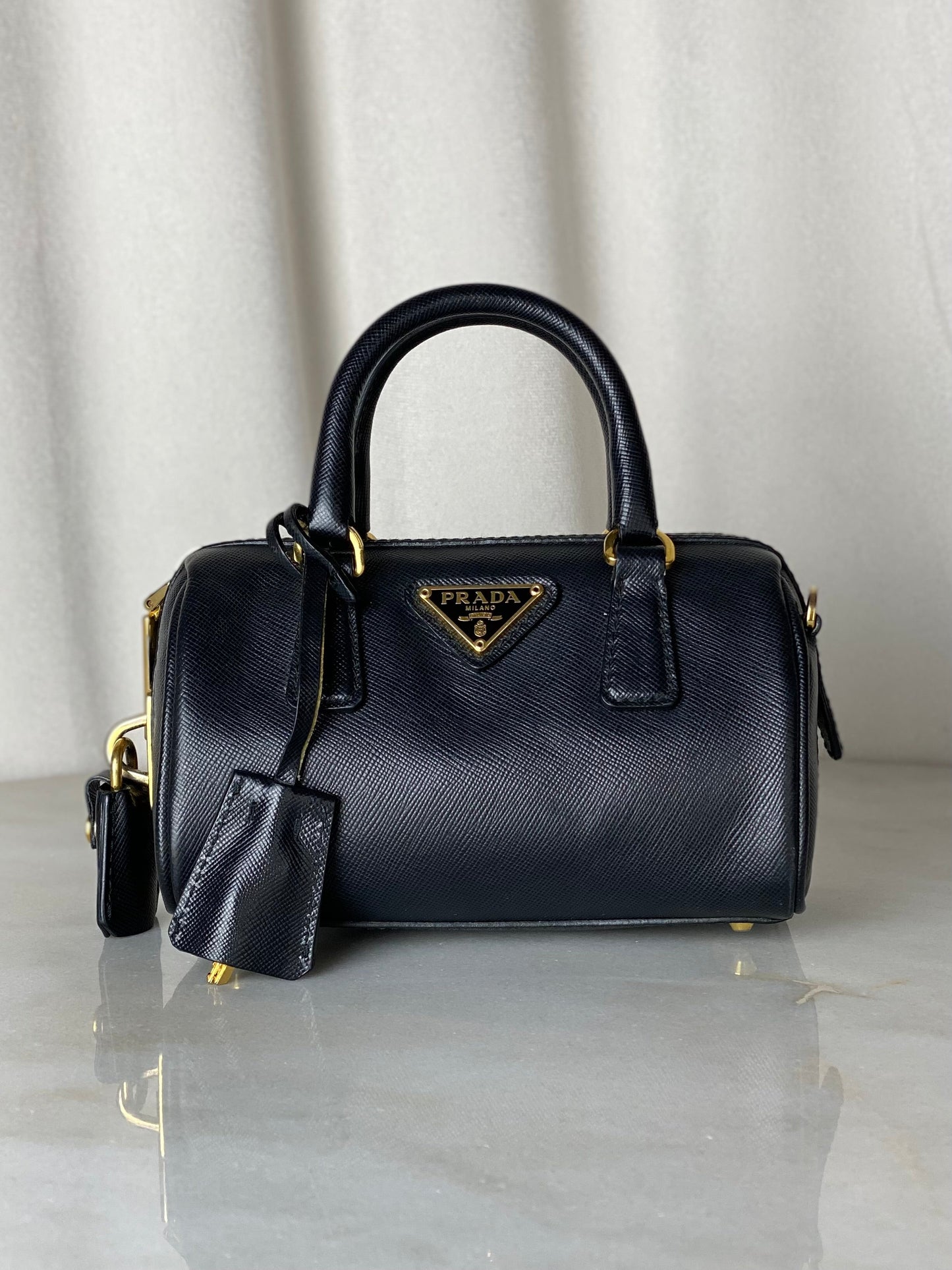 Prada Black Lux Vernis Mini Convertible Bowler Bag