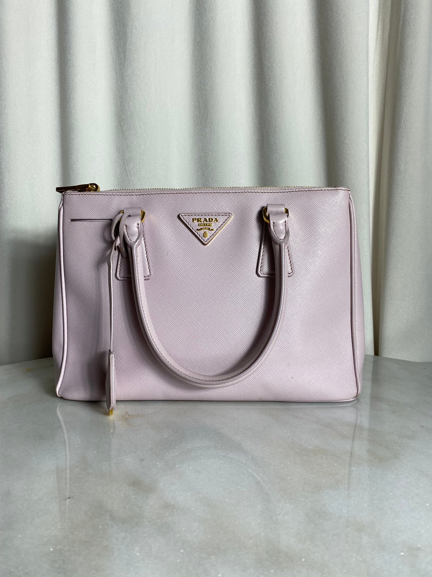 Prada Light Purple Double Zip Tote Bag W/ Strap