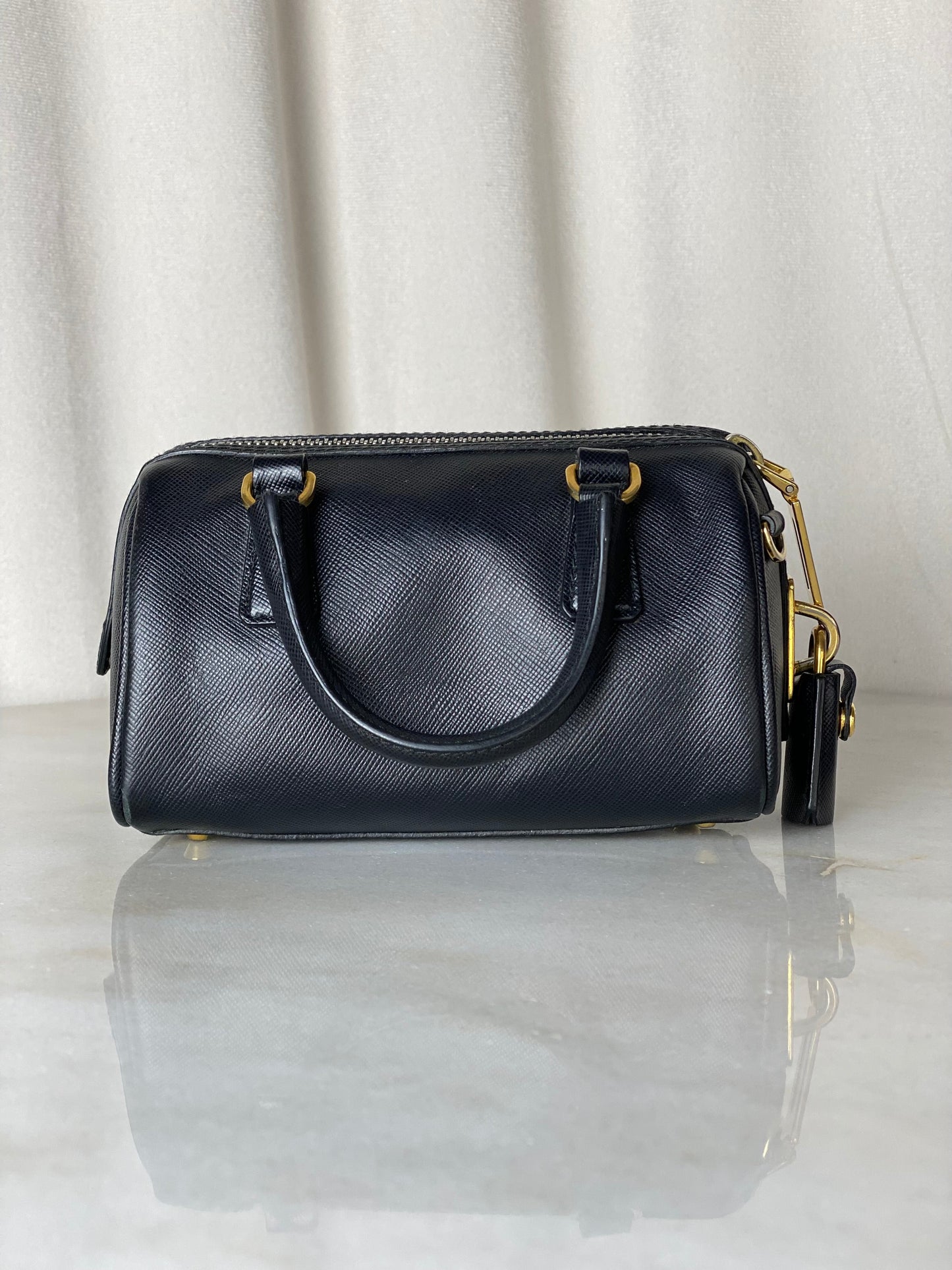 Prada Black Lux Vernis Mini Convertible Bowler Bag