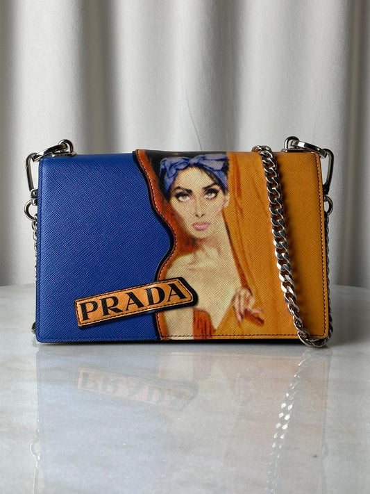 Prada Blue Multicolor Patched Frame Crossbody Bag