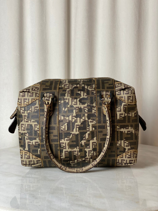 Fendi Tobacco Zucca Boston L.E Top Handle Bag