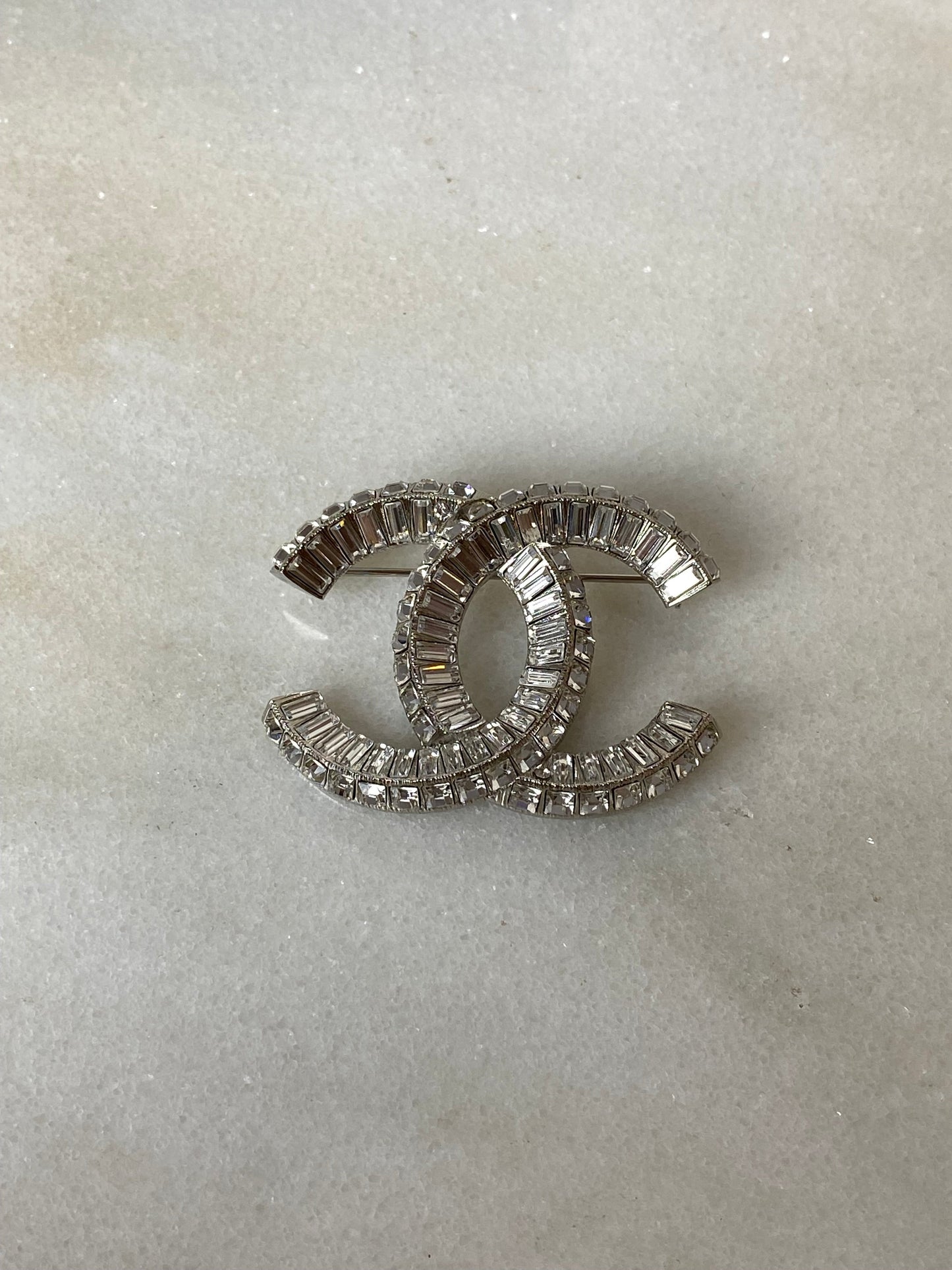 Chanel Silver CC Crystal Brooch