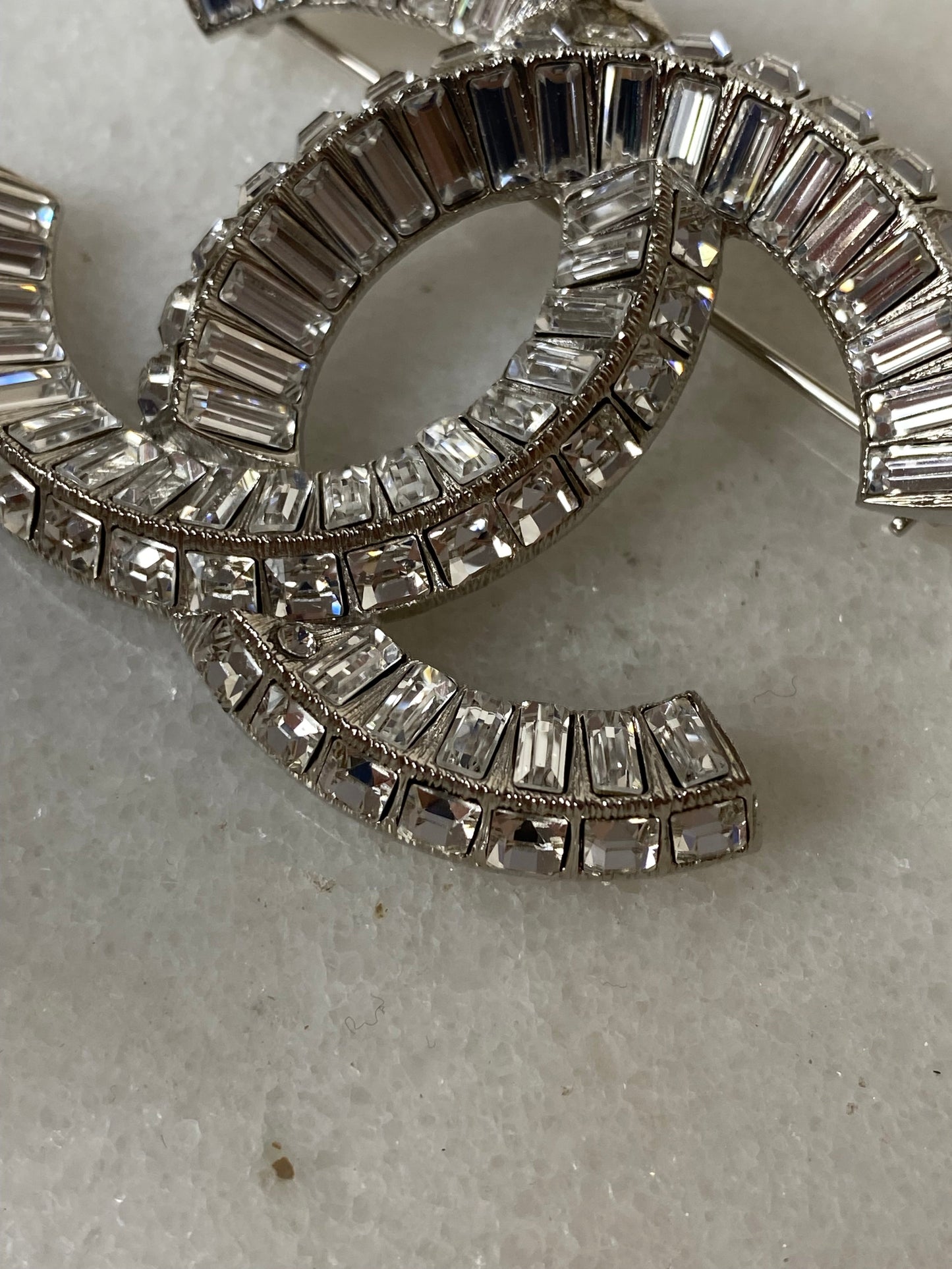 Chanel Silver CC Crystal Brooch