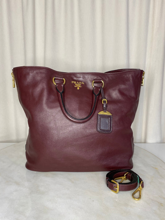 Prada Burgundy Tote Bag