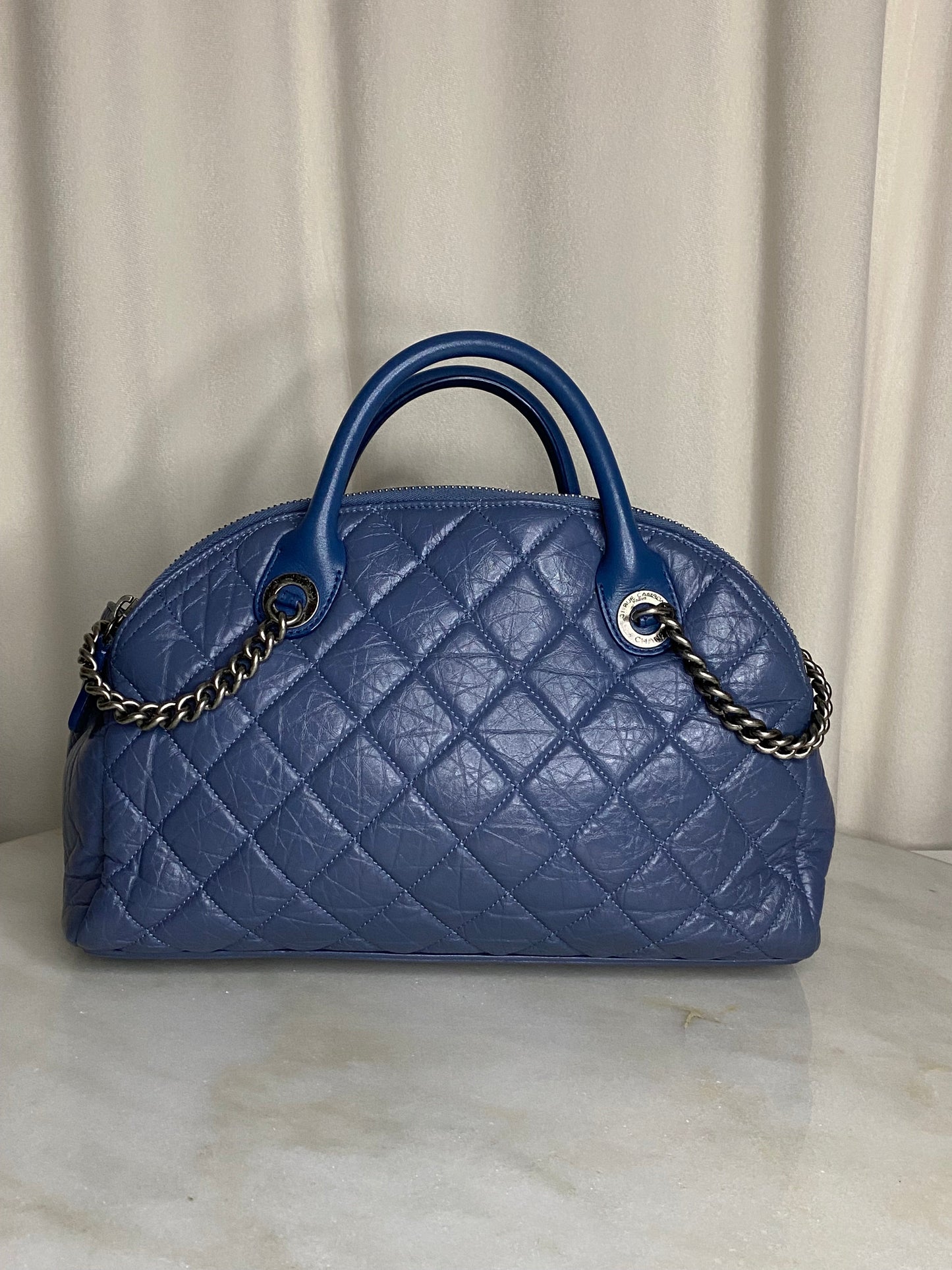 Chanel Blue Bowling Tote Shoulder Bag