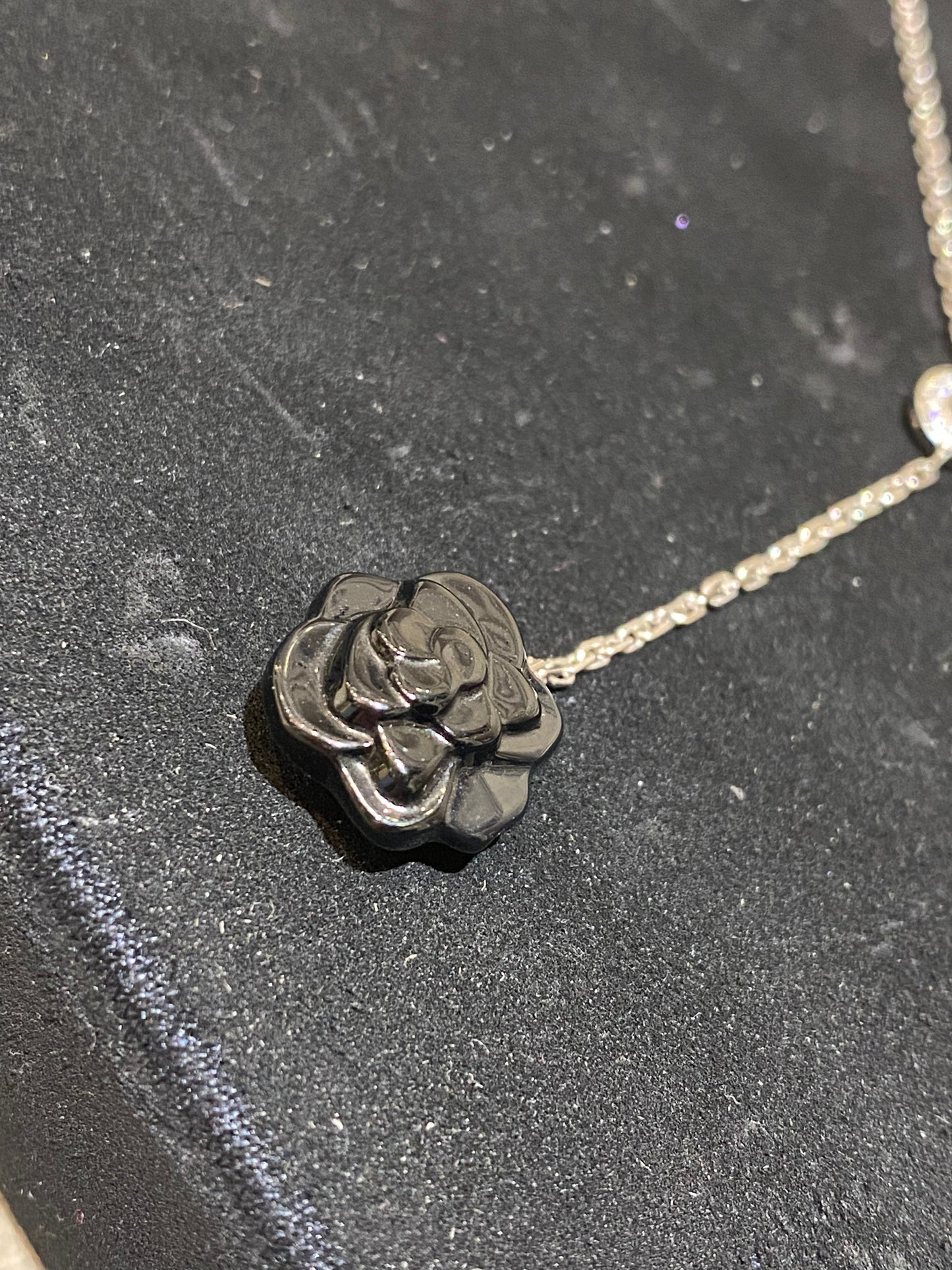 Chanel 18K White Gold Diamond Onyx Sculpte Drop Necklace