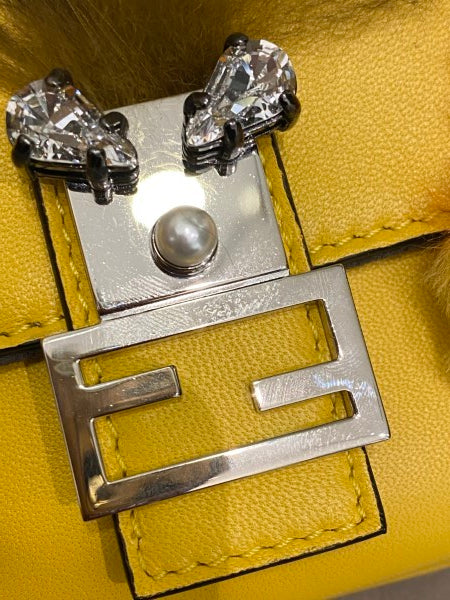 Fendi Yellow Fur Micro Monster Baguette Bag