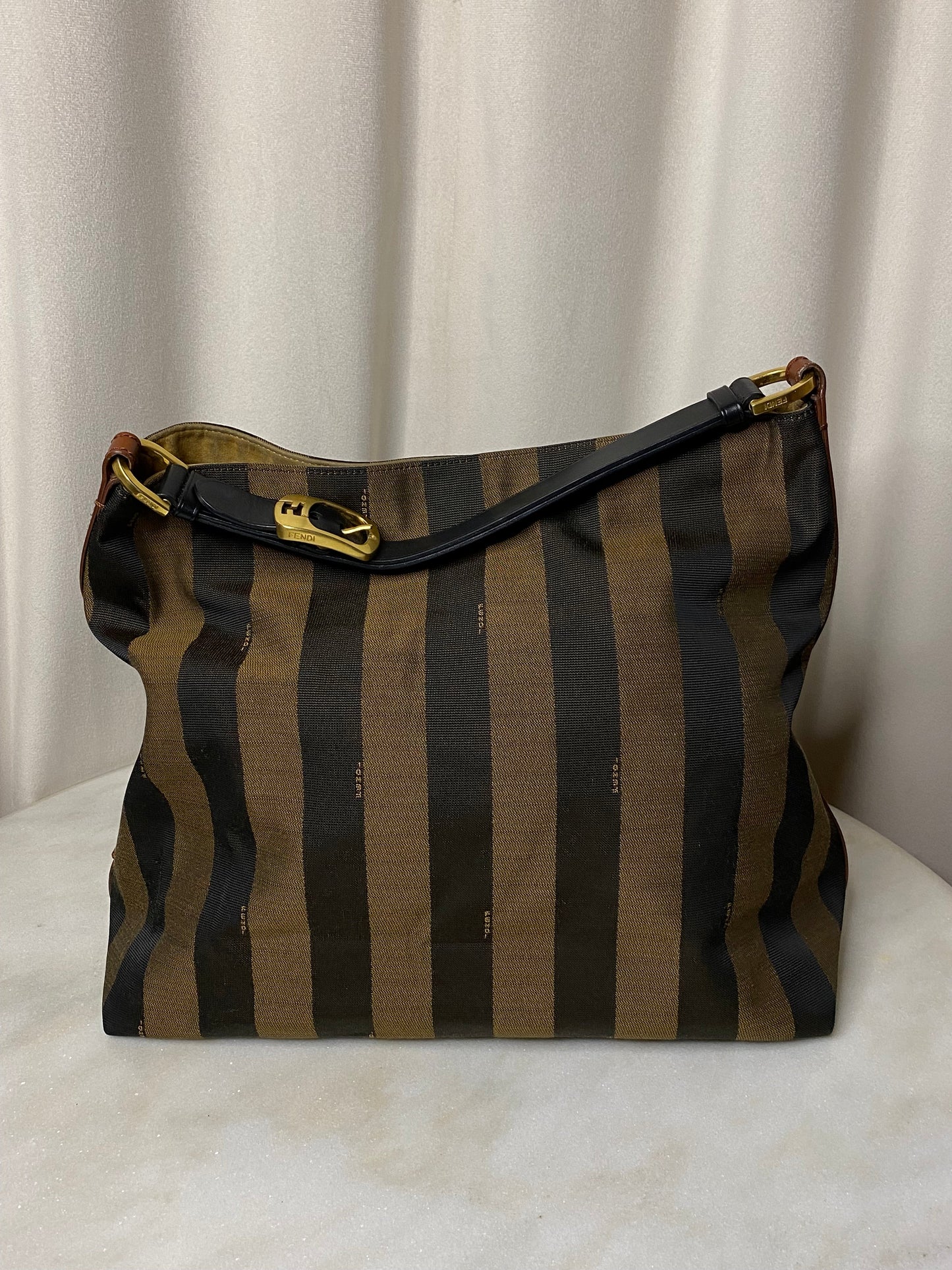 Fendi Brown Pequin Stripe Shoulder Bag