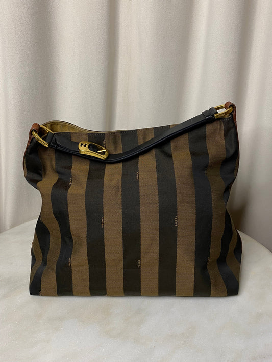 Fendi Brown Pequin Stripe Shoulder Bag