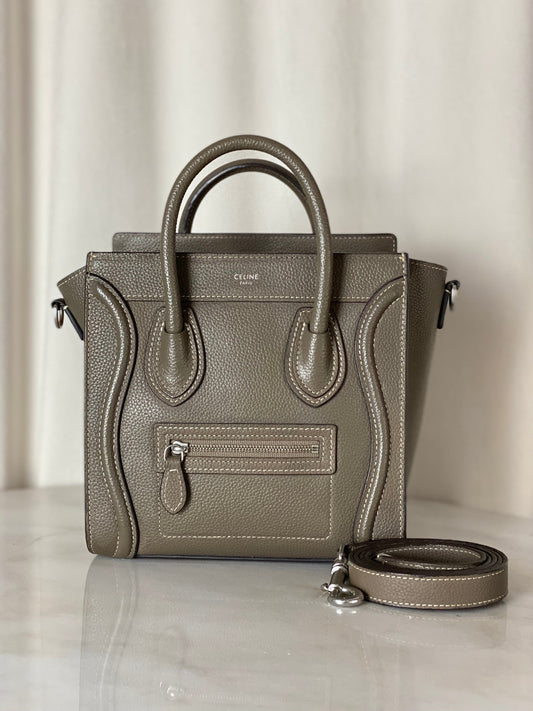 Celine Dark Beige Luggage Nano Tote Bag