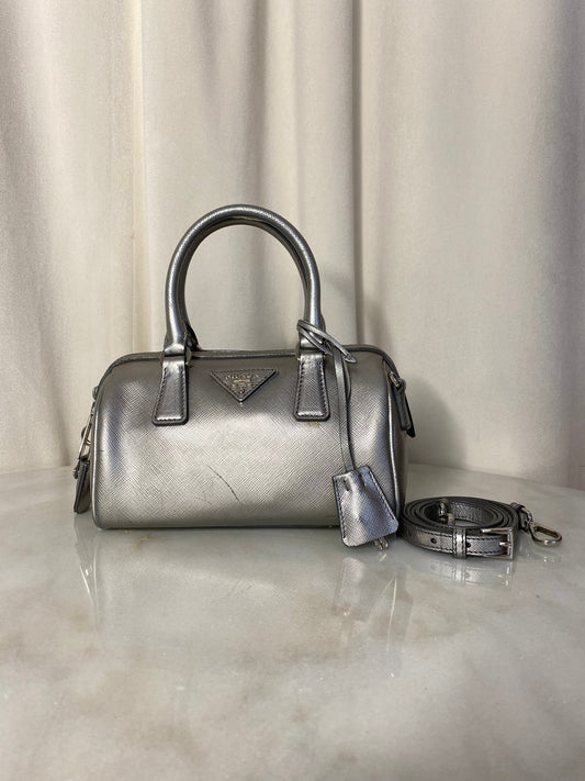 Prada Silver Metallic Tote Bag W/ Strap