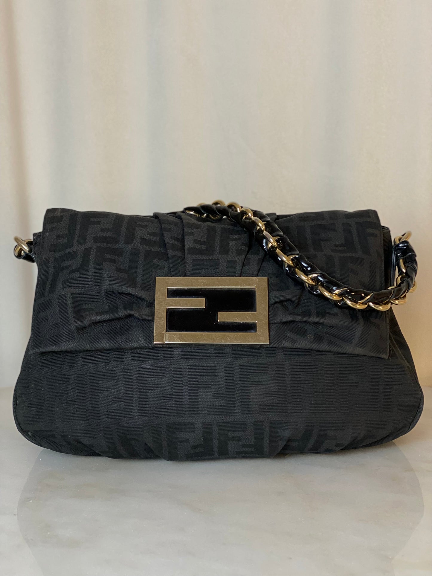 Fendi Black Mia FF Fabric Shoulder Bag