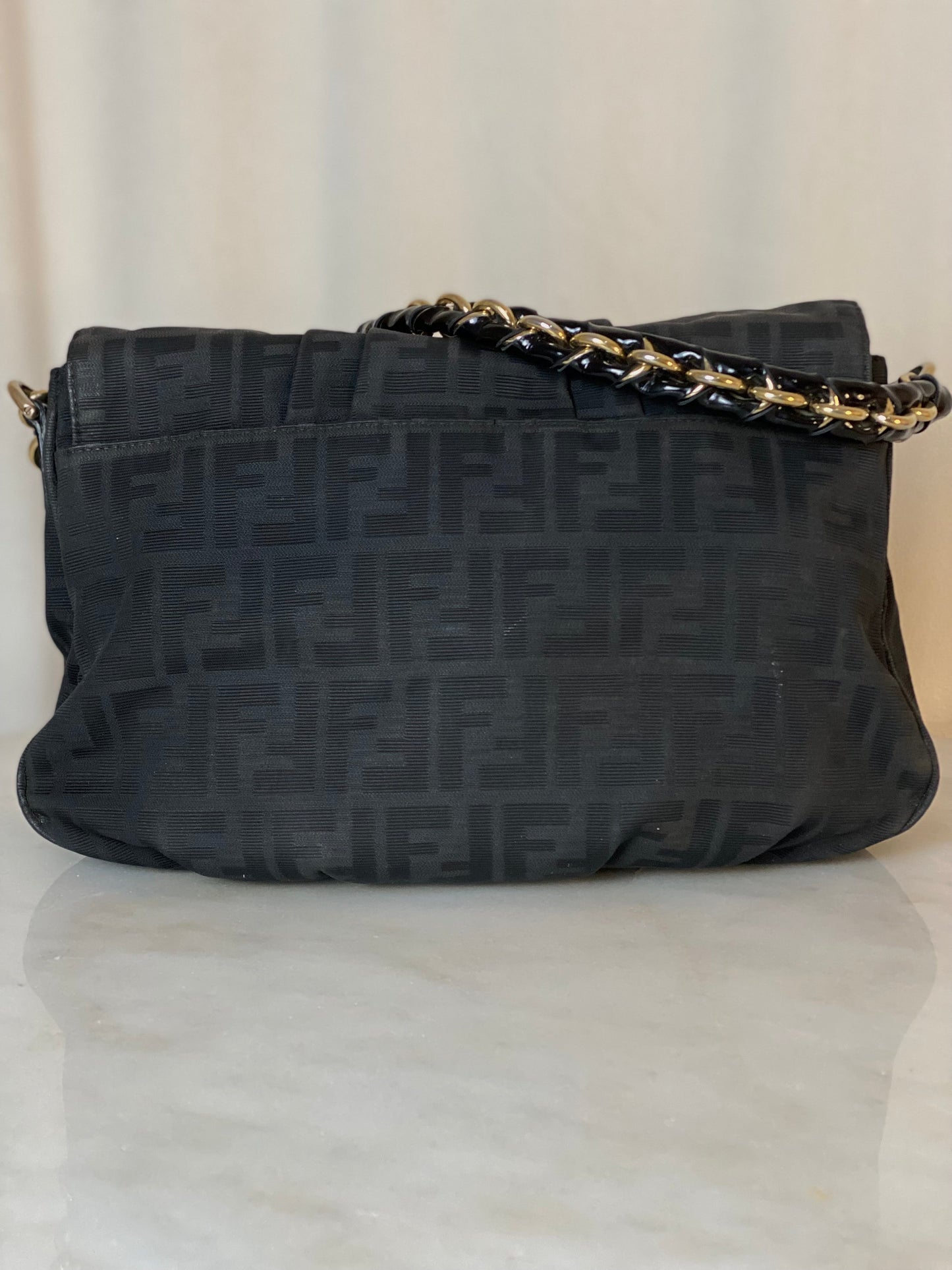 Fendi Black Mia FF Fabric Shoulder Bag