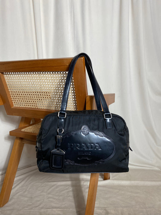 Prada Black Nylon and Leather Shoulder Bag