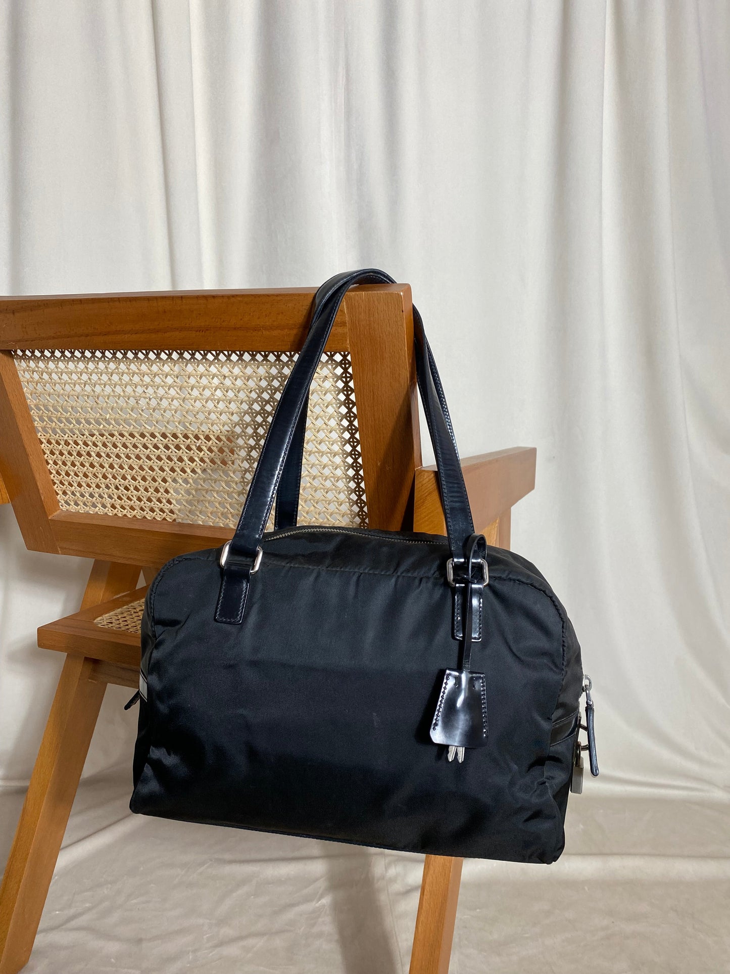 Prada Black Nylon and Leather Shoulder Bag
