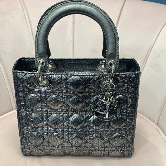 Lady Dior Medium Python Skin Metallised Handbag