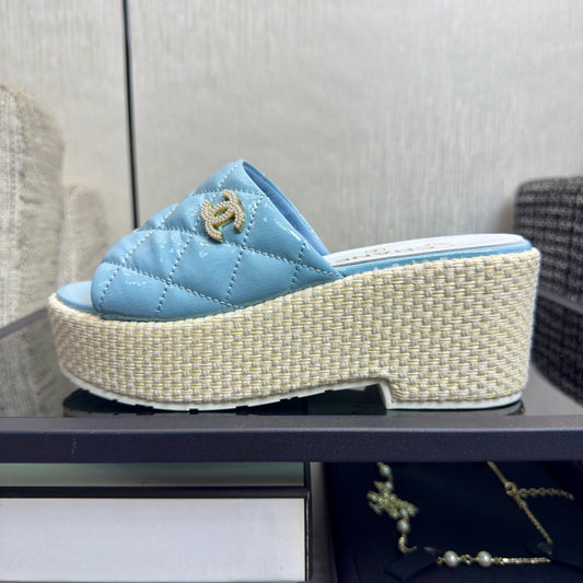 CHANEL 25S Espadrille Platform Wedge Slides