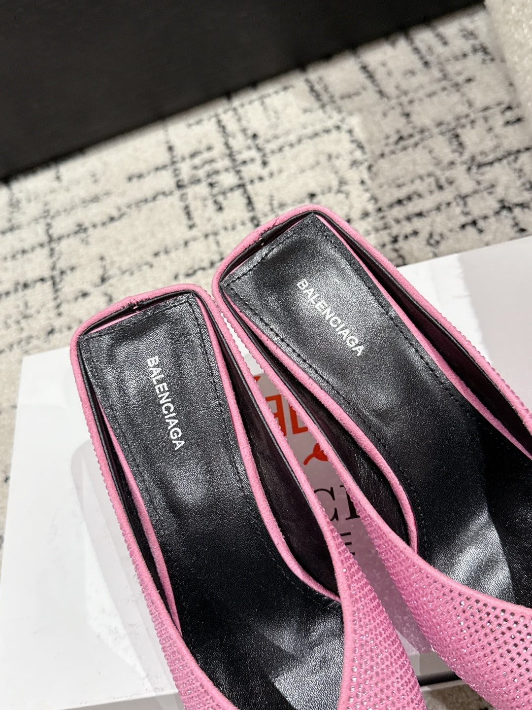 Balanciaga KNIFE 65MM HIGH MULE IN SHOCKING PINK SUEDE ATTACHED FULL CRYSTALS