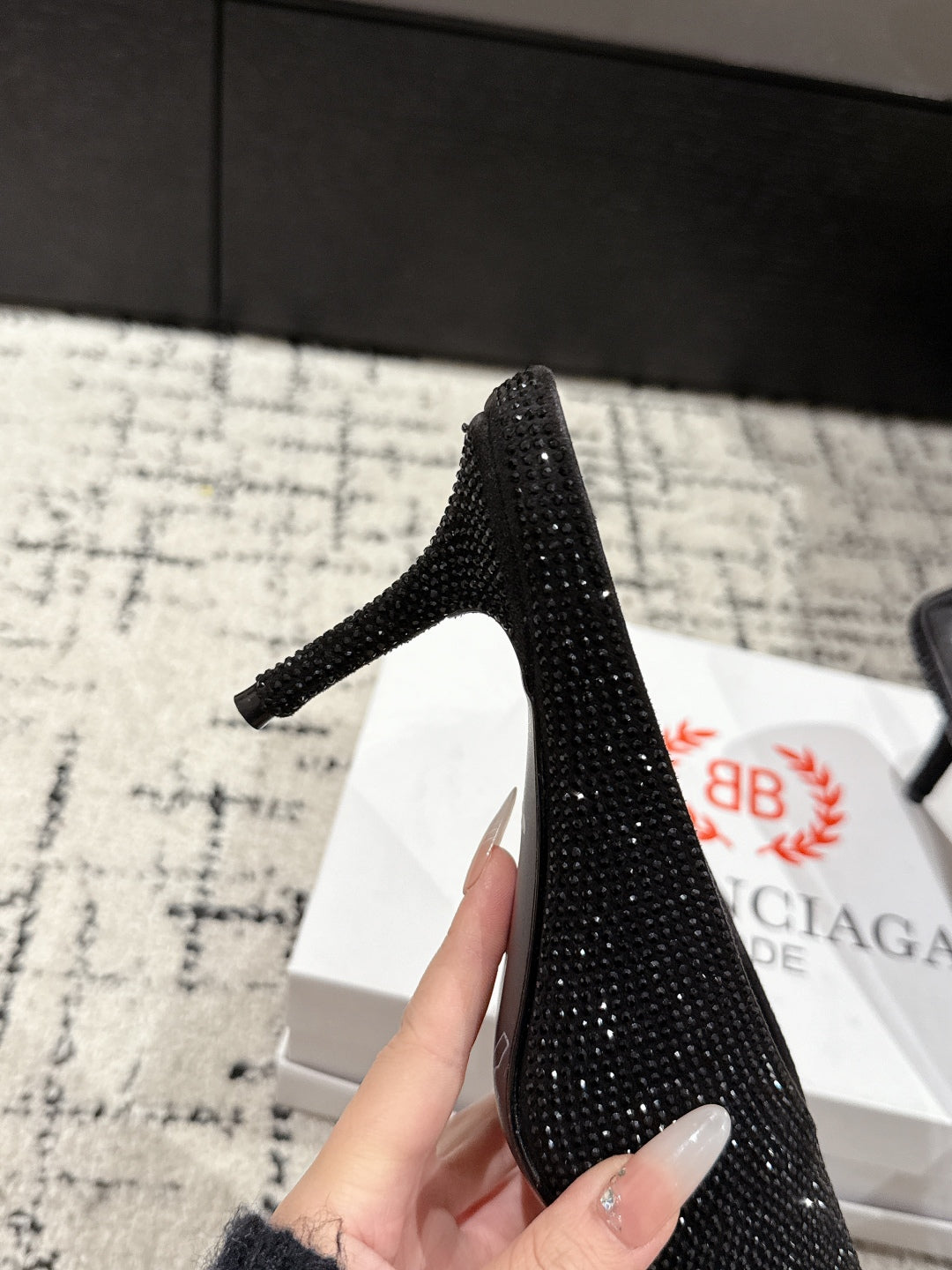 Balanciaga KNIFE 65MM HIGH MULE IN BLACK SUEDE ATTACHED FULL CRYSTALS