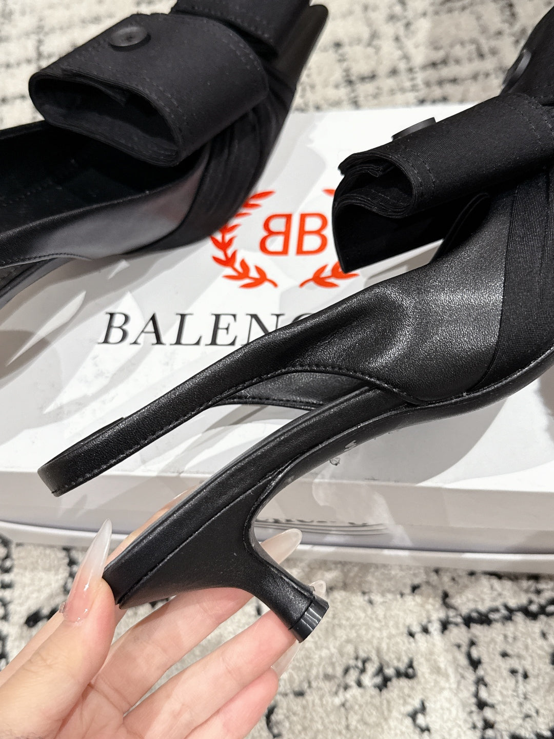 Balanciaga KNIFE CHEMISE 45MM SLINGBACK IN BLACK COTTON AND CALFSKIN