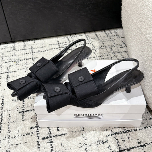 Balanciaga KNIFE CHEMISE 45MM SLINGBACK IN BLACK COTTON AND CALFSKIN