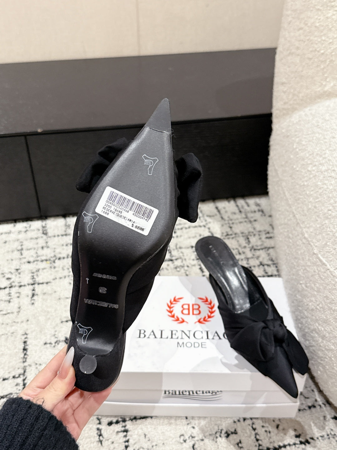 Balanciaga KNIFE LAVALIÈRE 45MM MULE IN BLACK NYLON JERSEY