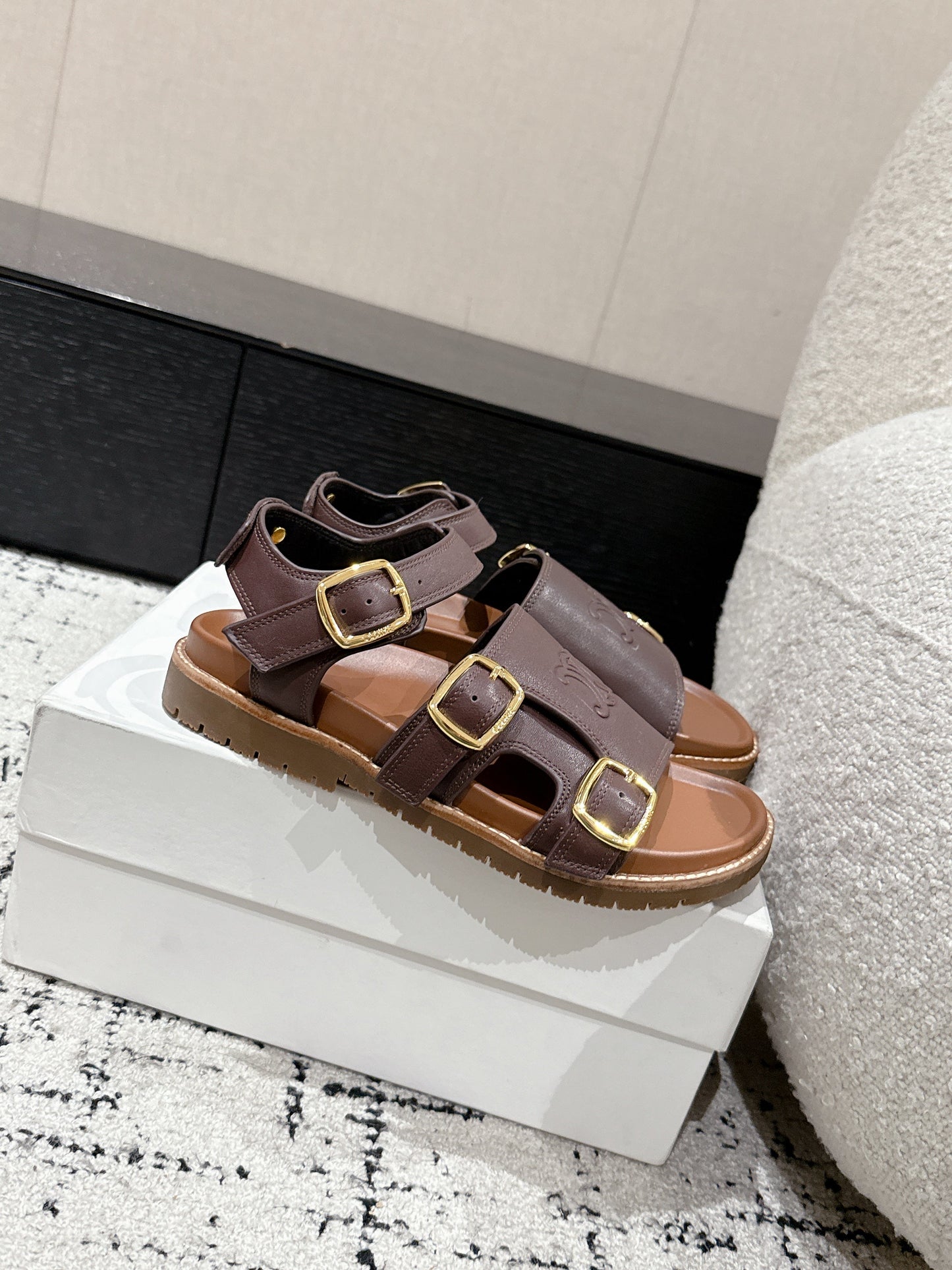 Celine CELINE 25C Dad Sandal Mule Hickory Brown Cowhide 232352