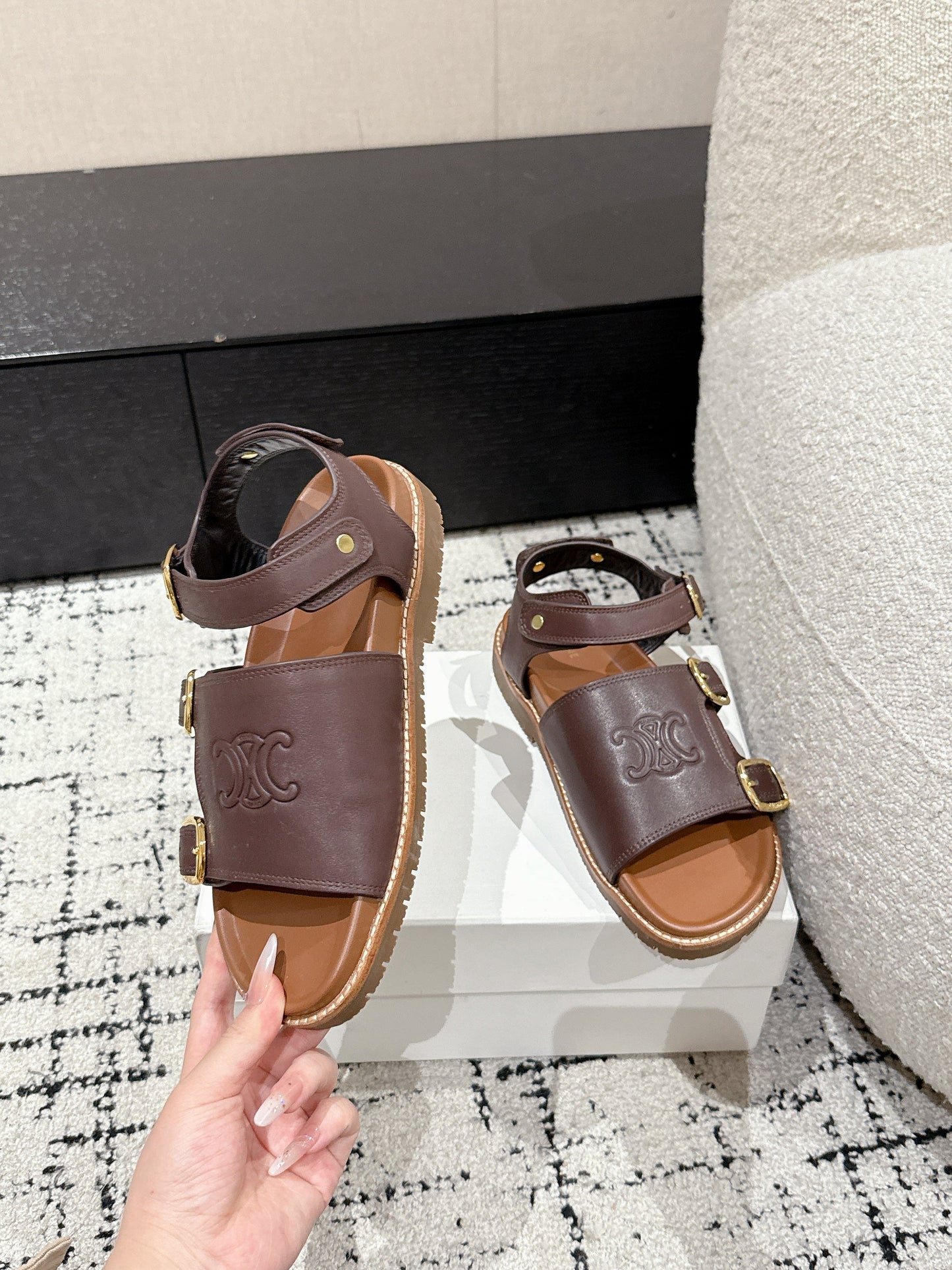 Celine CELINE 25C Dad Sandal Mule Hickory Brown Cowhide 232352