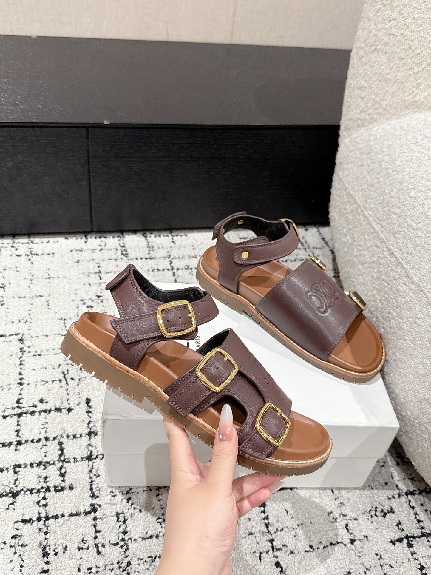 Celine CELINE 25C Dad Sandal Mule Hickory Brown Cowhide 232352