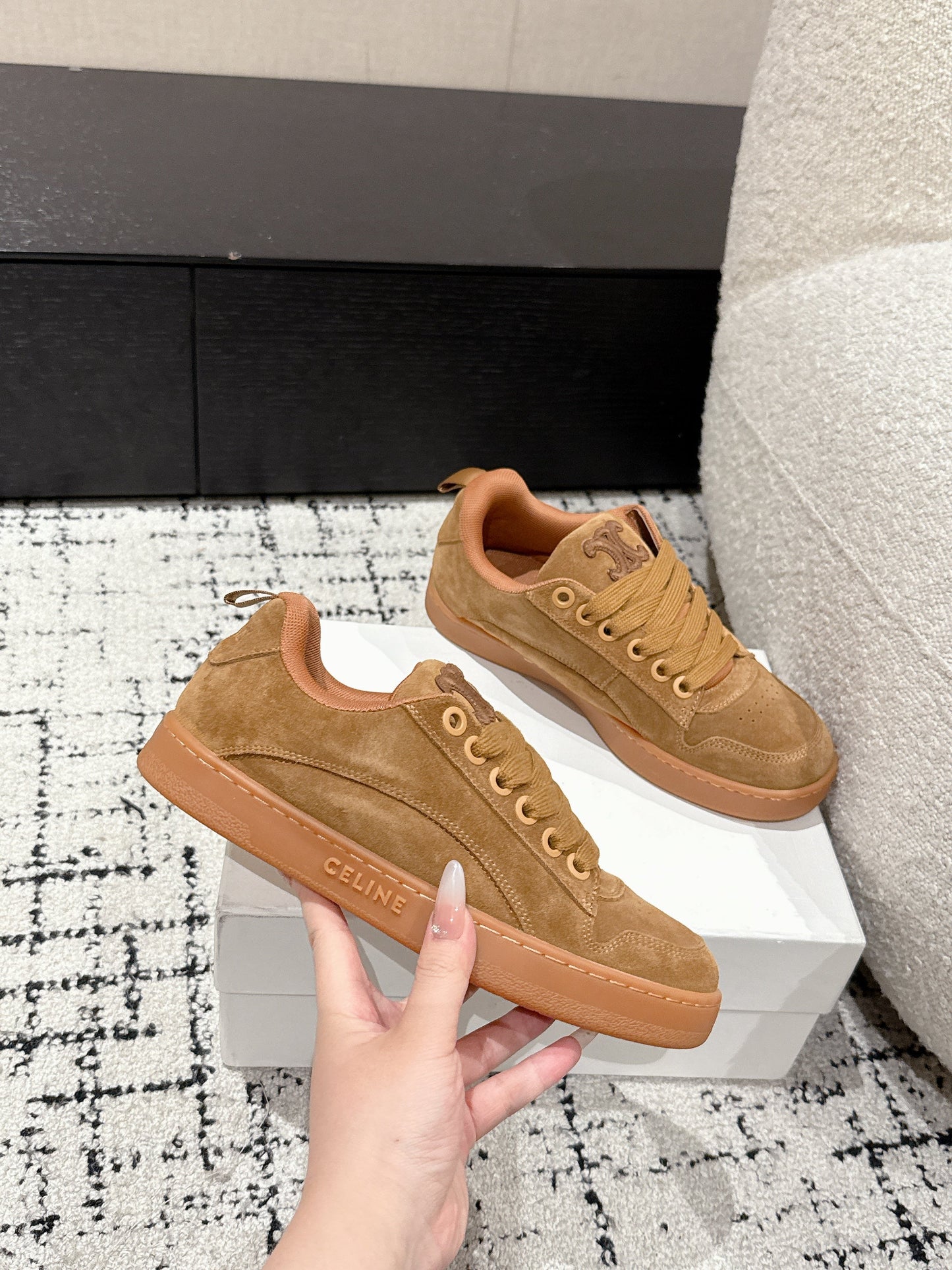 Celine CELINE 25C Huntington Low Top Sneaker Copper Brown Suede 232345