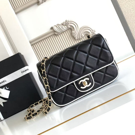 CHANEL 25P Mini Flap Bag 20cm Black White Calfskin