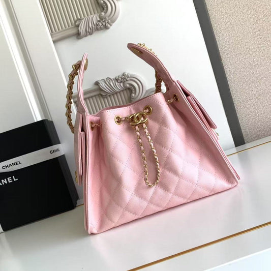 CHANEL 25C Hobo Bag 30cm Pink Grained Calfskin