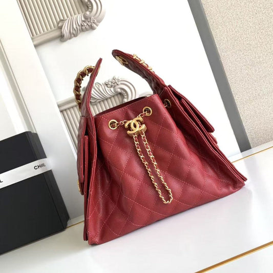 CHANEL 25C Hobo Bag 30cm Dark Red Grained Calfskin