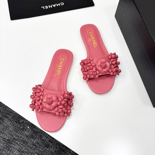 CHANEL 25C Mules Flower Pink Calfskin