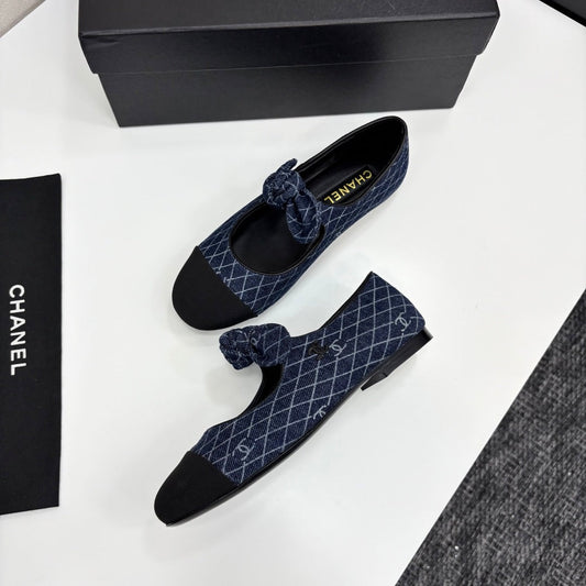 CHANEL 25 Mary Jane Flats Fabric and Sheepskin 270785