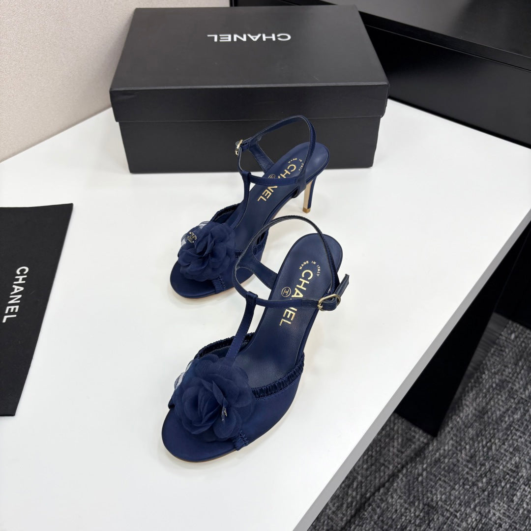 CHANEL 25 Corsage Sandals High Heel Silk and Sheepskin 270791